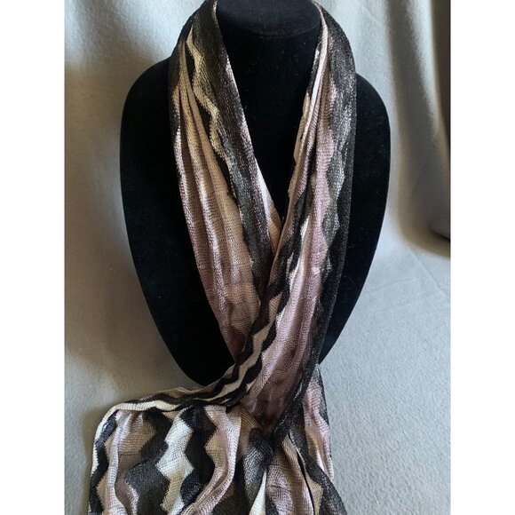 Womens Black and Silver Gray White Scarf 16" x 66" - Picture 2 of 14